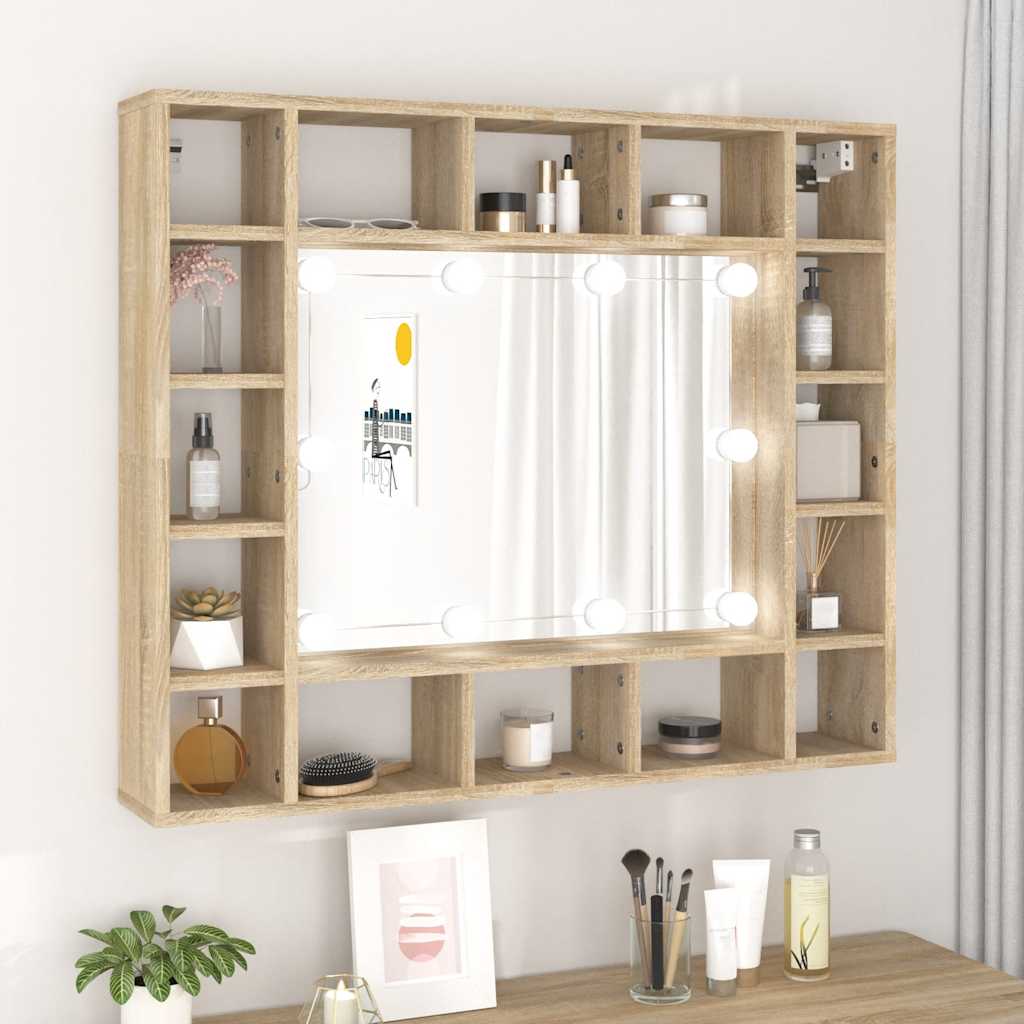 Vidaxl spiegelkast met led-verlichting 91x15x76,5 cm sonoma eikenkleur