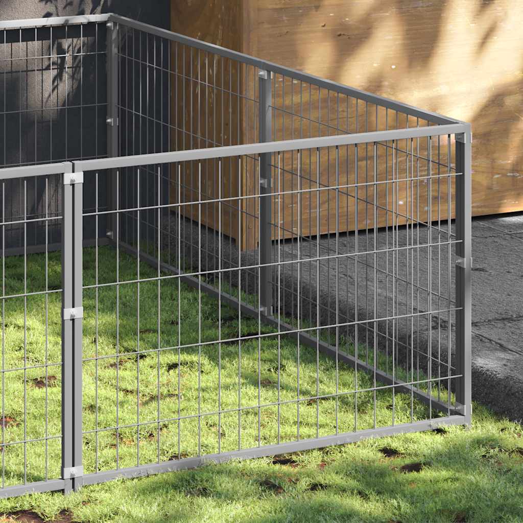 Vidaxl chien Kennel 8 m² en acier argent coloré