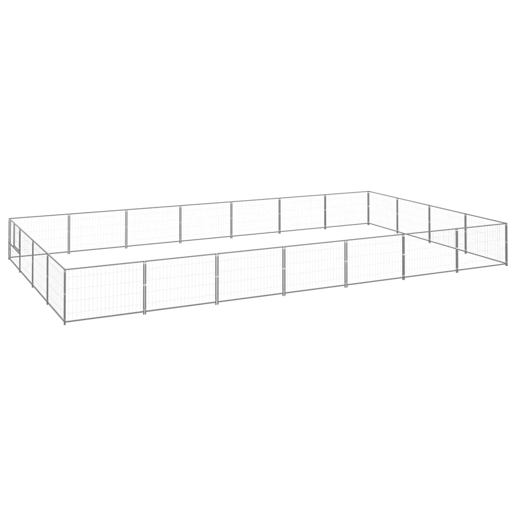 Vidaxl chien Kennel 28 m² en acier argent coloré