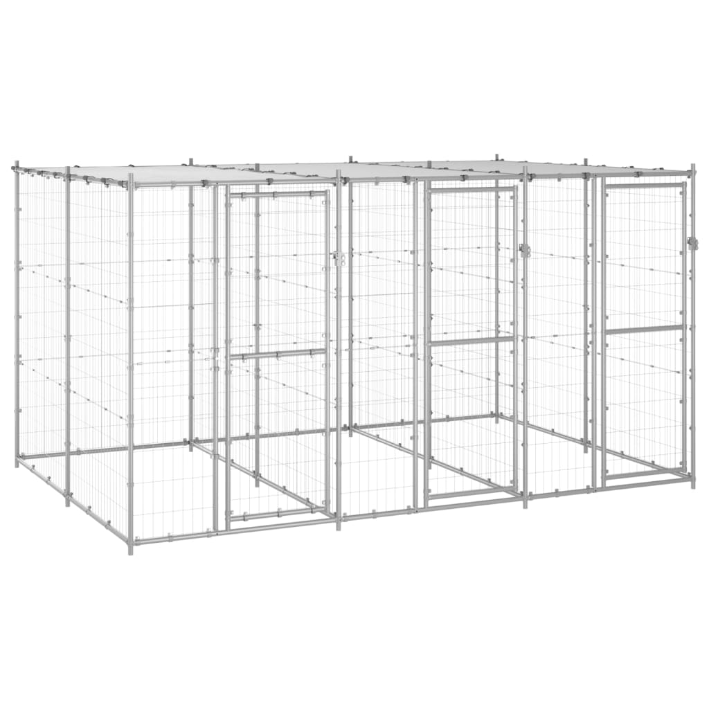Vidaxl Chien Kennel avec toit de 7,26 m² en acier galvanisé