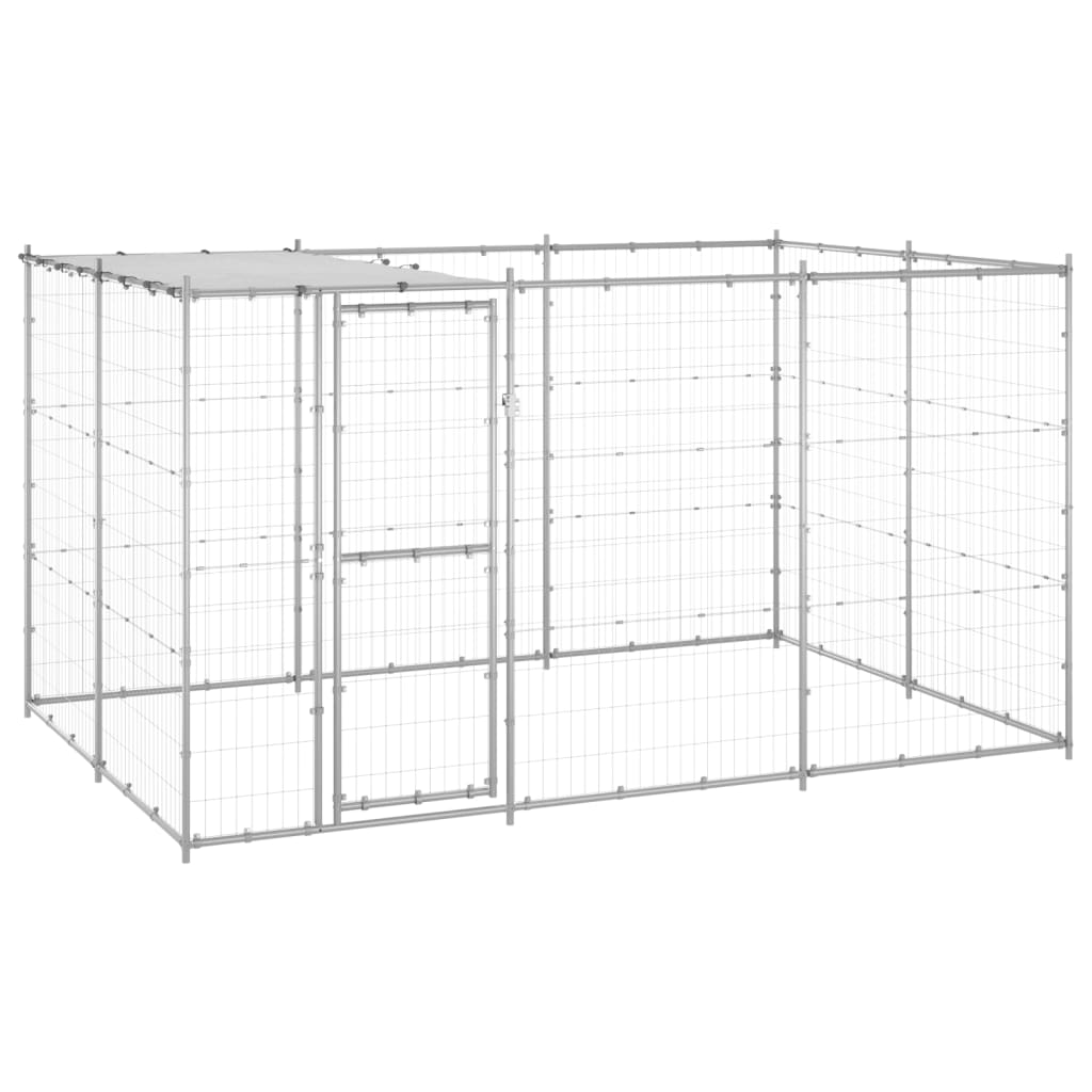 VidaXL Niche pour chien avec toit 7,26 m² en acier galvanisé