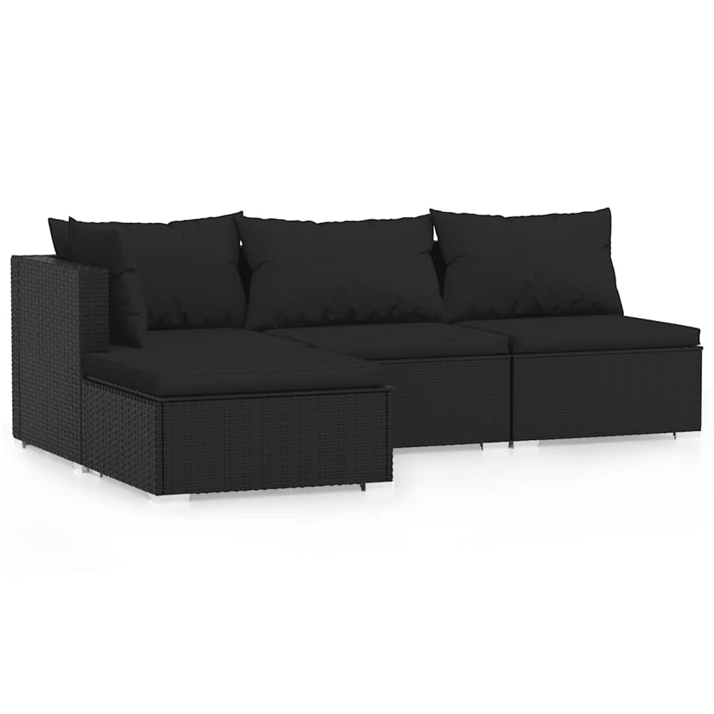 Vidaxl 4-delige loungeset met kussens poly rattan zwart
