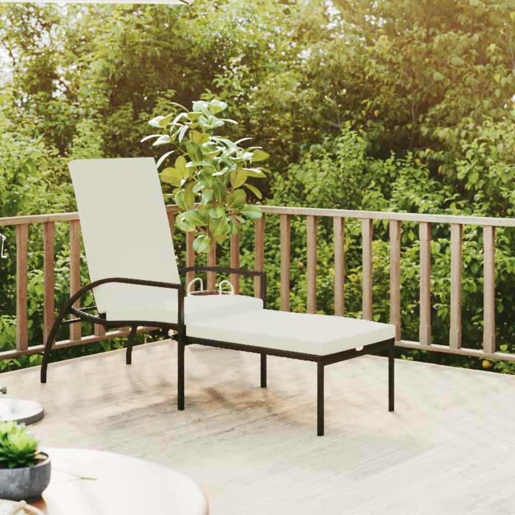 Vidaxl ligbed met voetensteun polyetheen rattan zwart