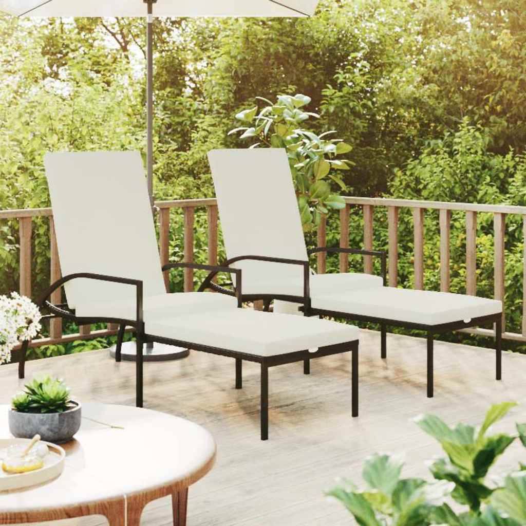 Vidaxl ligbedden 2 st met voetensteun polyetheen rattan bruin