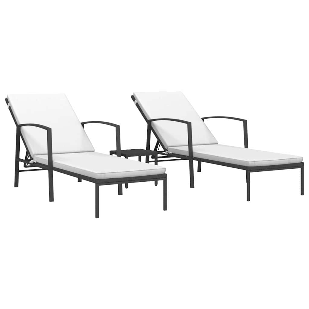 Vidaxl ligbedden 2 st met tafel poly rattan zwart