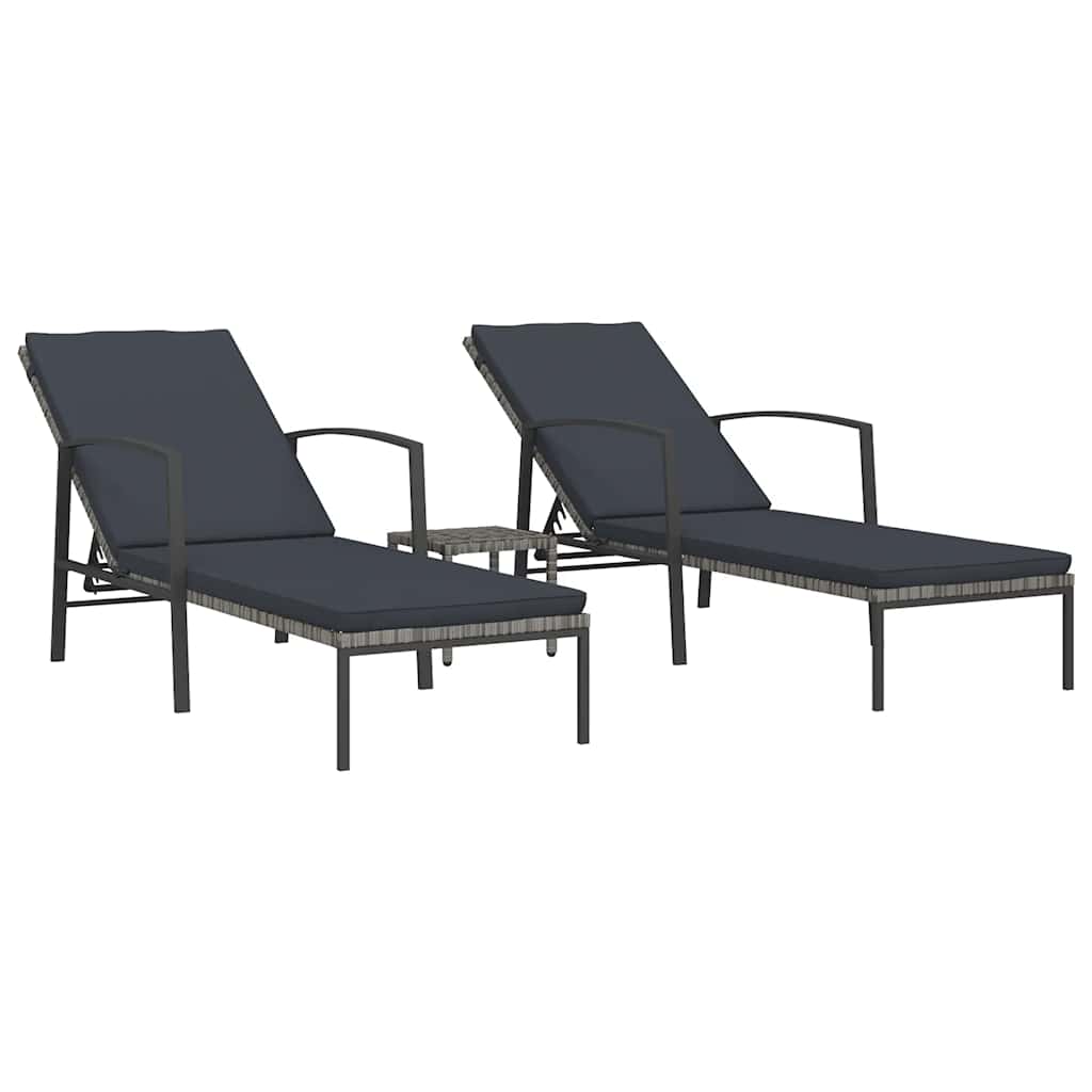 Vidaxl ligbedden 2 st met tafel poly rattan grijs