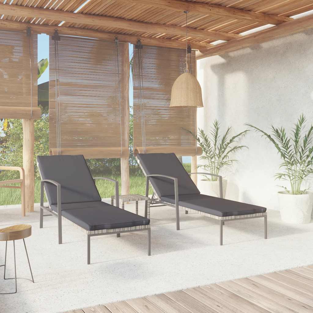 Vidaxl ligbedden 2 st met tafel poly rattan grijs