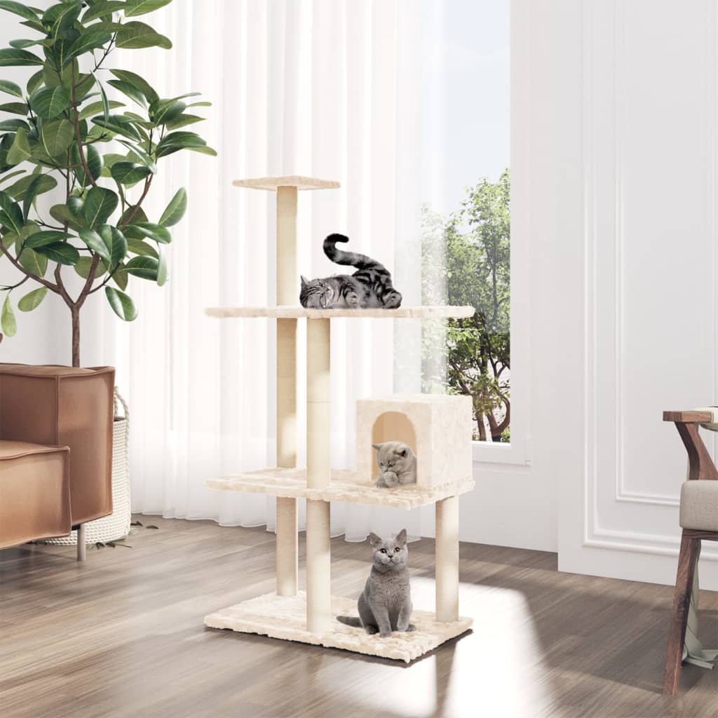 Vidaxl meuble pour chat avec griffoirs en sisal 119 cm couleur crème