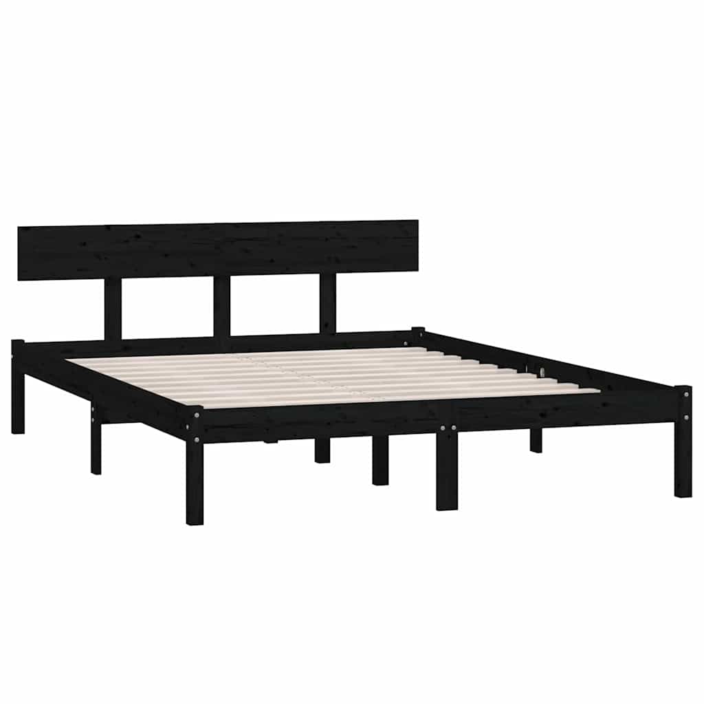 Vidaxl bedframe massief grenenhout zwart 135x190 cm