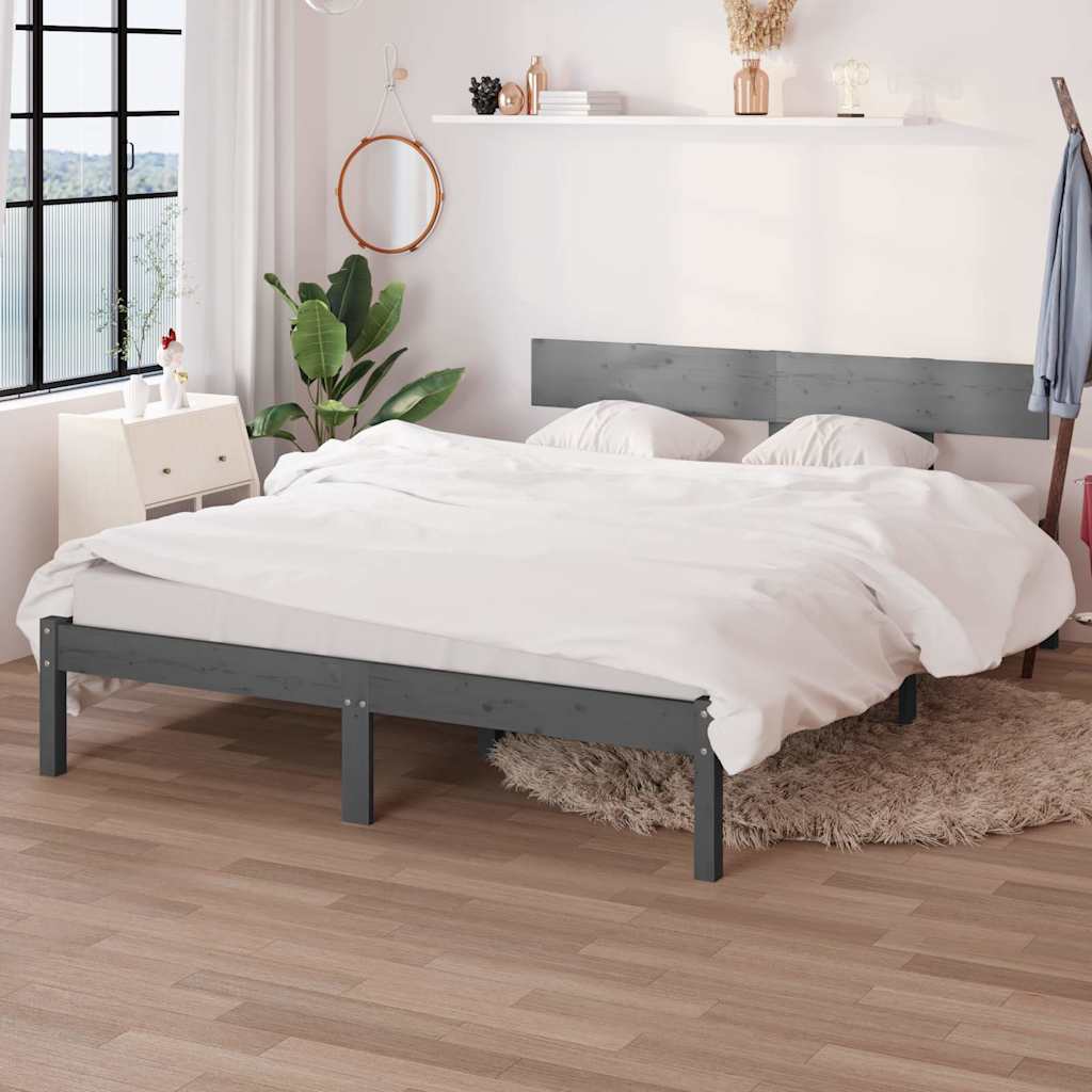 Vidaxl bedframe massief grenenhout grijs 200x200 cm