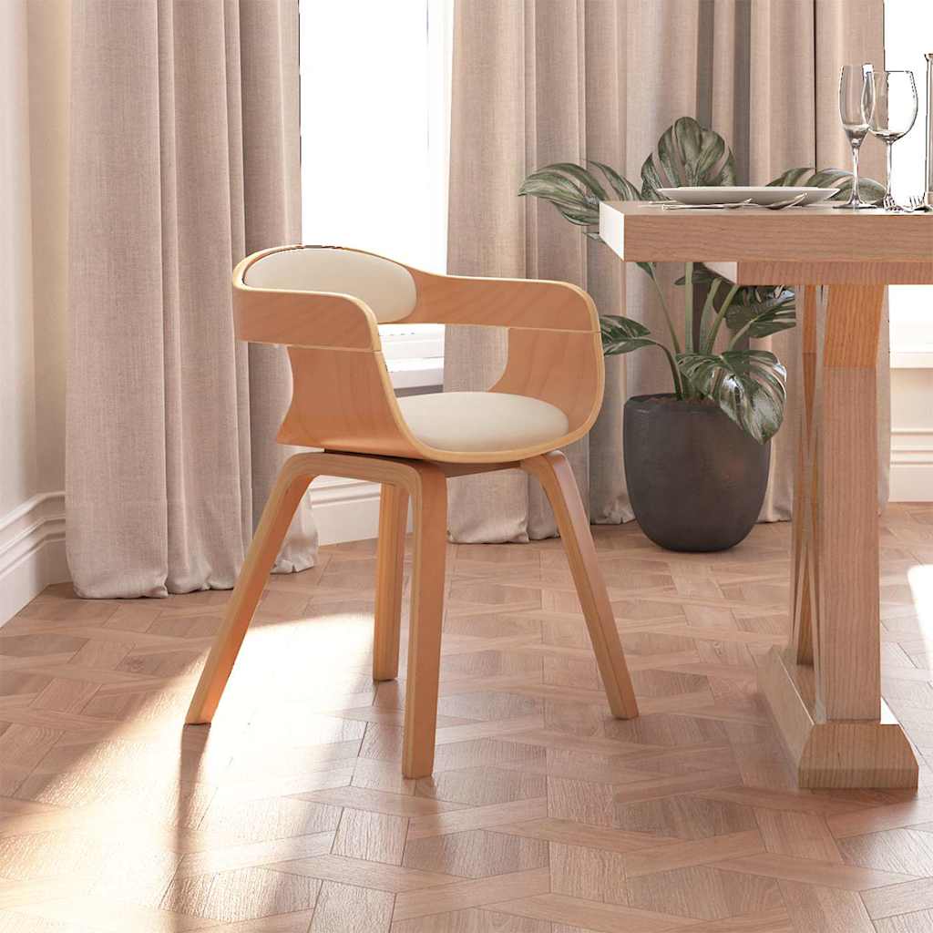 Vidaxl eetkamerstoel kunstleer en gebogen hout crèmekleurig