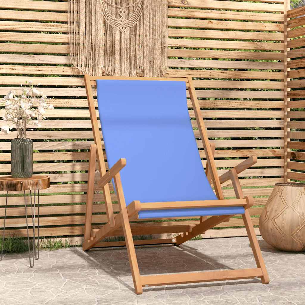 Vidaxl strandstoel inklapbaar massief teakhout blauw