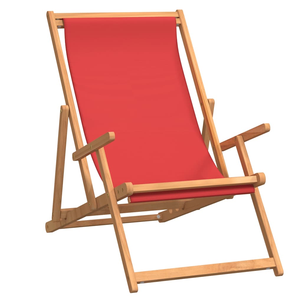 Vidaxl strandstoel inklapbaar massief teakhout rood