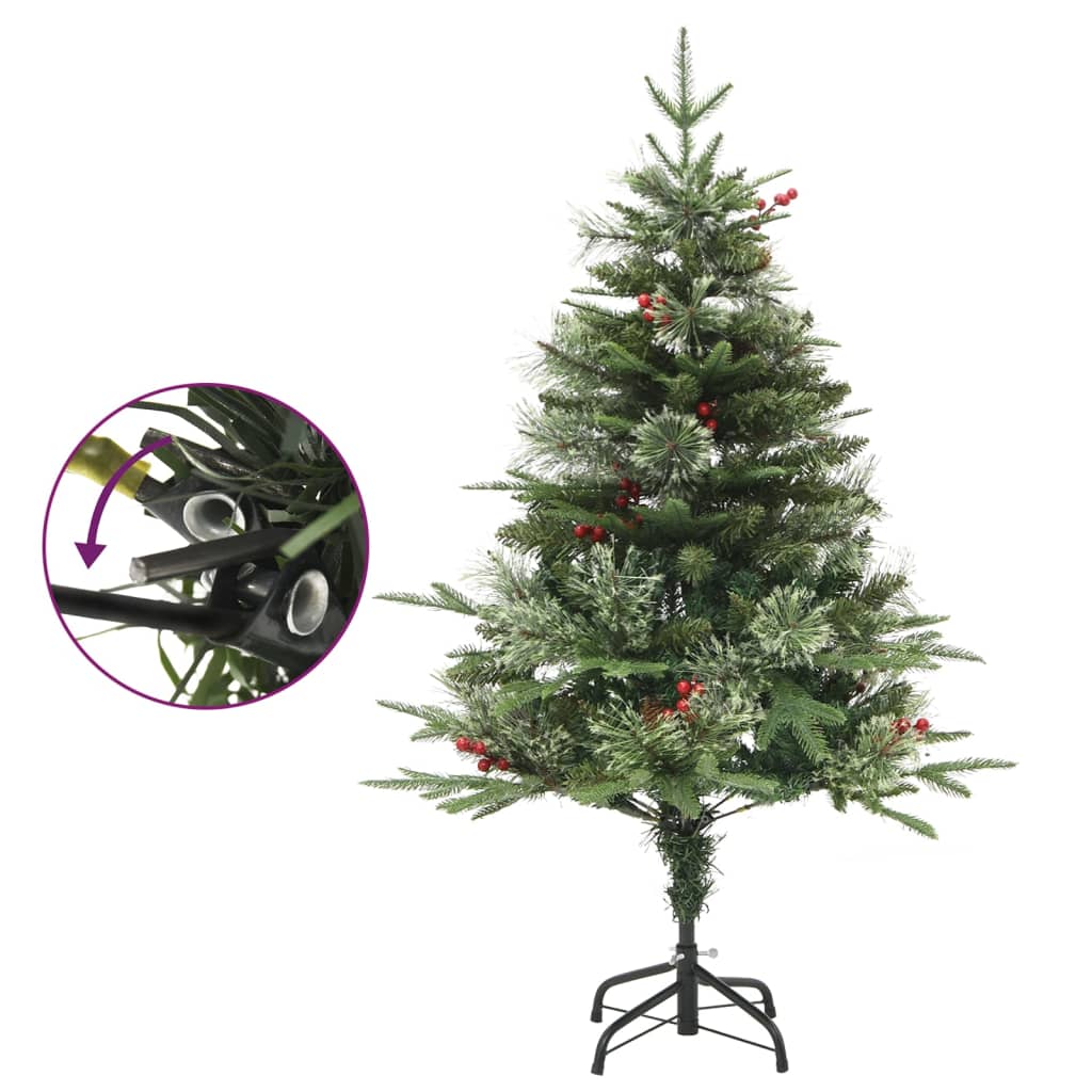 Vidaxl Tréser de Noël avec des cônes LED et de pin 120 cm en PVC et Green PE