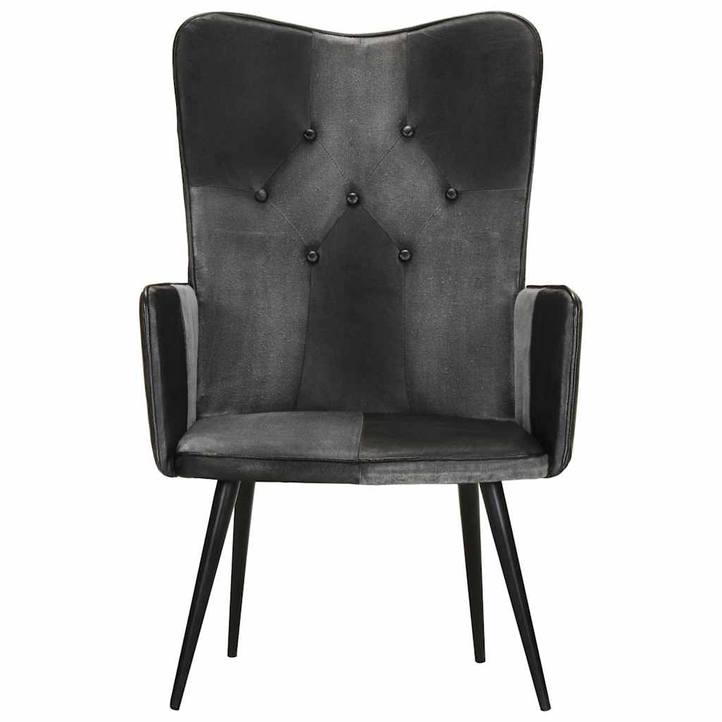 Vidaxl fauteuil echt leer zwart en grijs