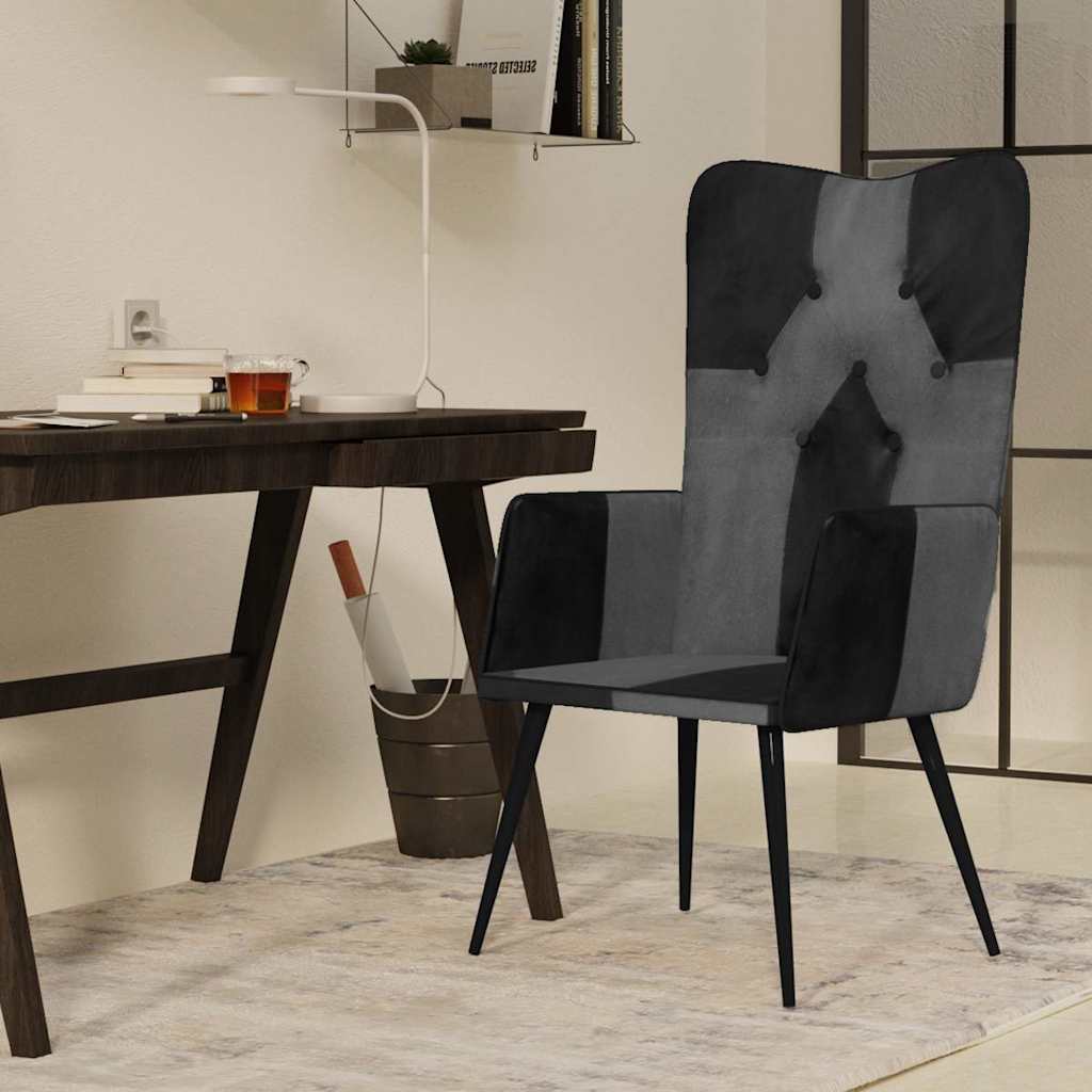 Vidaxl fauteuil echt leer zwart en grijs