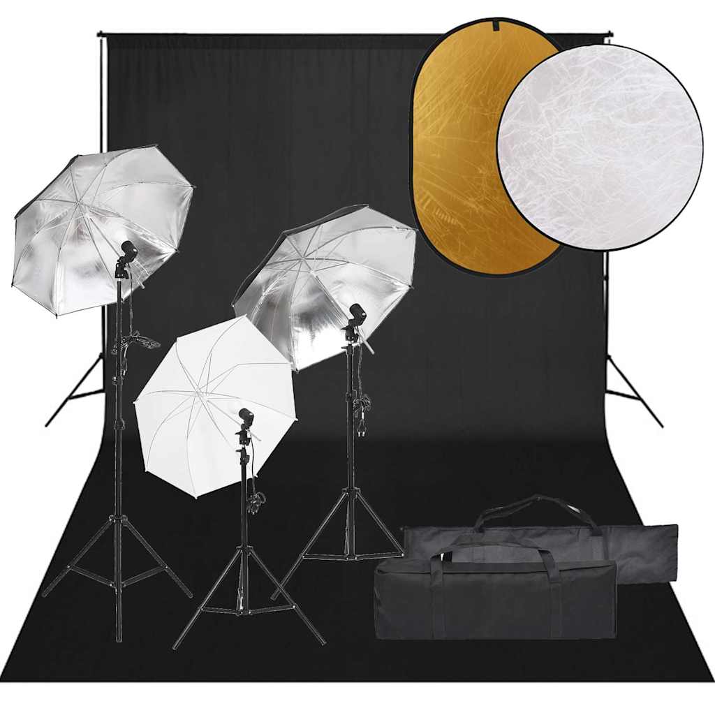 Kit de studio photo Vidaxxl avec kit d'éclairage, fond et réflecteur