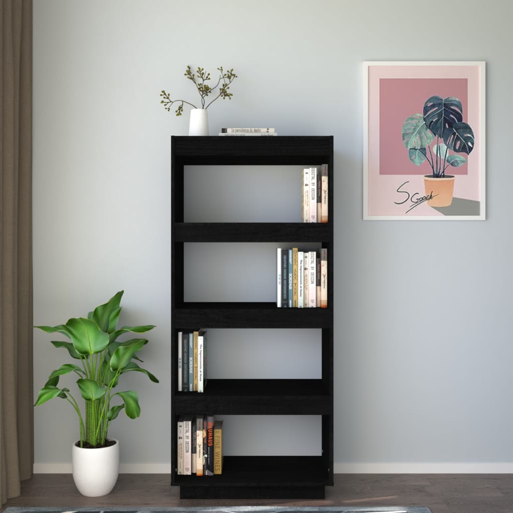 Vidaxl boekenkast kamerscherm 60x35x135 cm massief grenenhout zwart