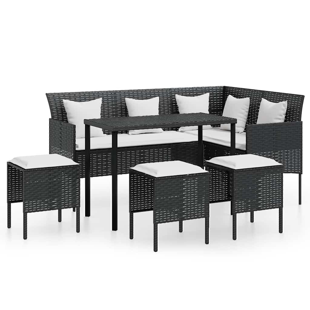 Vidaxl 5-delige loungeset met kussens l-vormig poly rattan zwart
