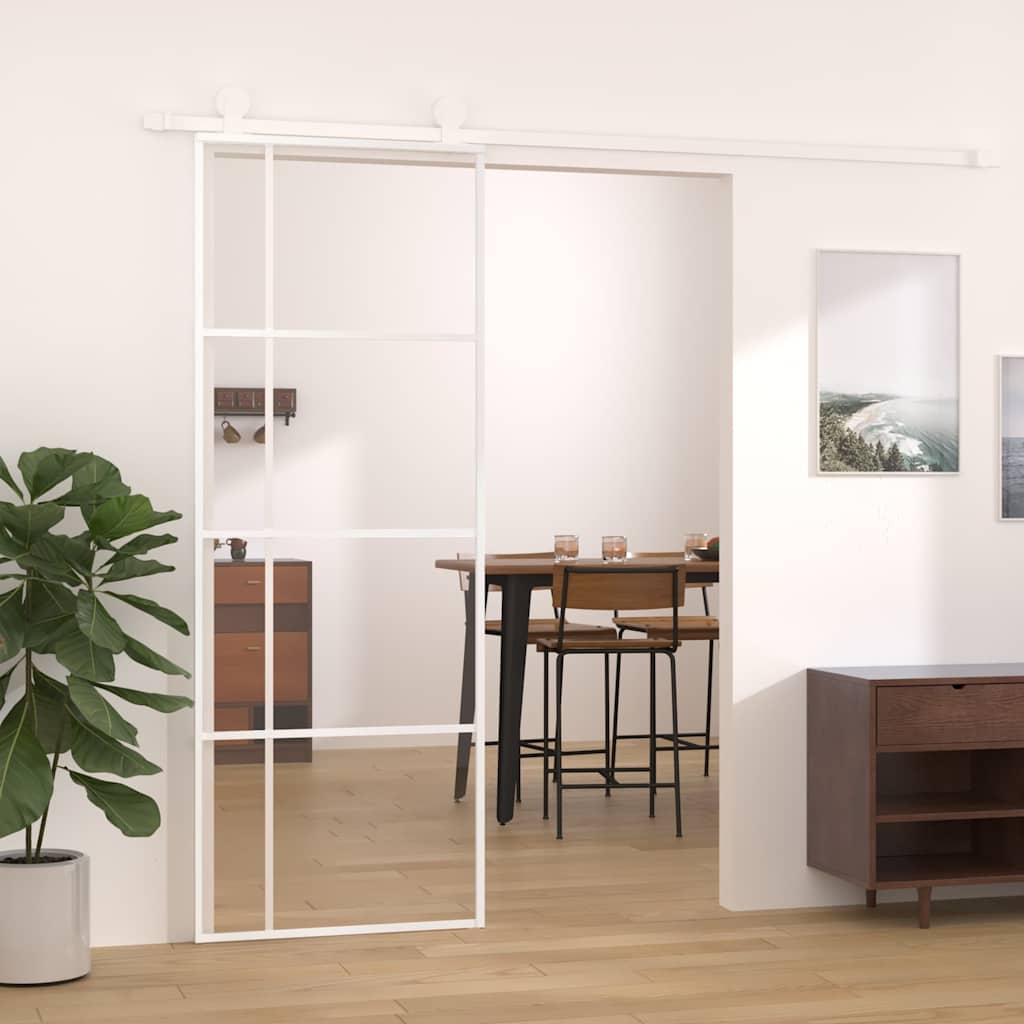 Vidaxl Porte coulissante 76x205 cm Verre ESG et aluminium blanc