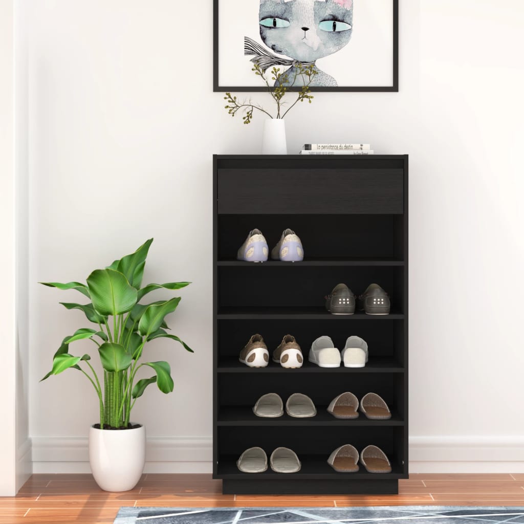 Armoire à chaussures vidaxl 60x34x105 cm en pin massif noir