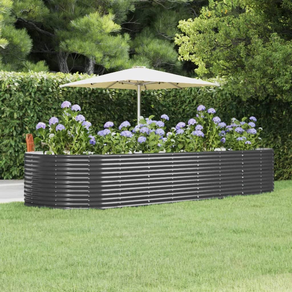 Vidaxl Planter 367x140x68 cm en poudre à anthracite en acier recouvert de