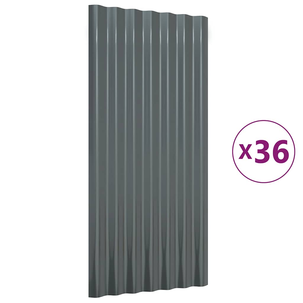 Panneaux de toit Vidaxl 36 ST 80x36 cm en poudre et anthracite en acier recouvert de