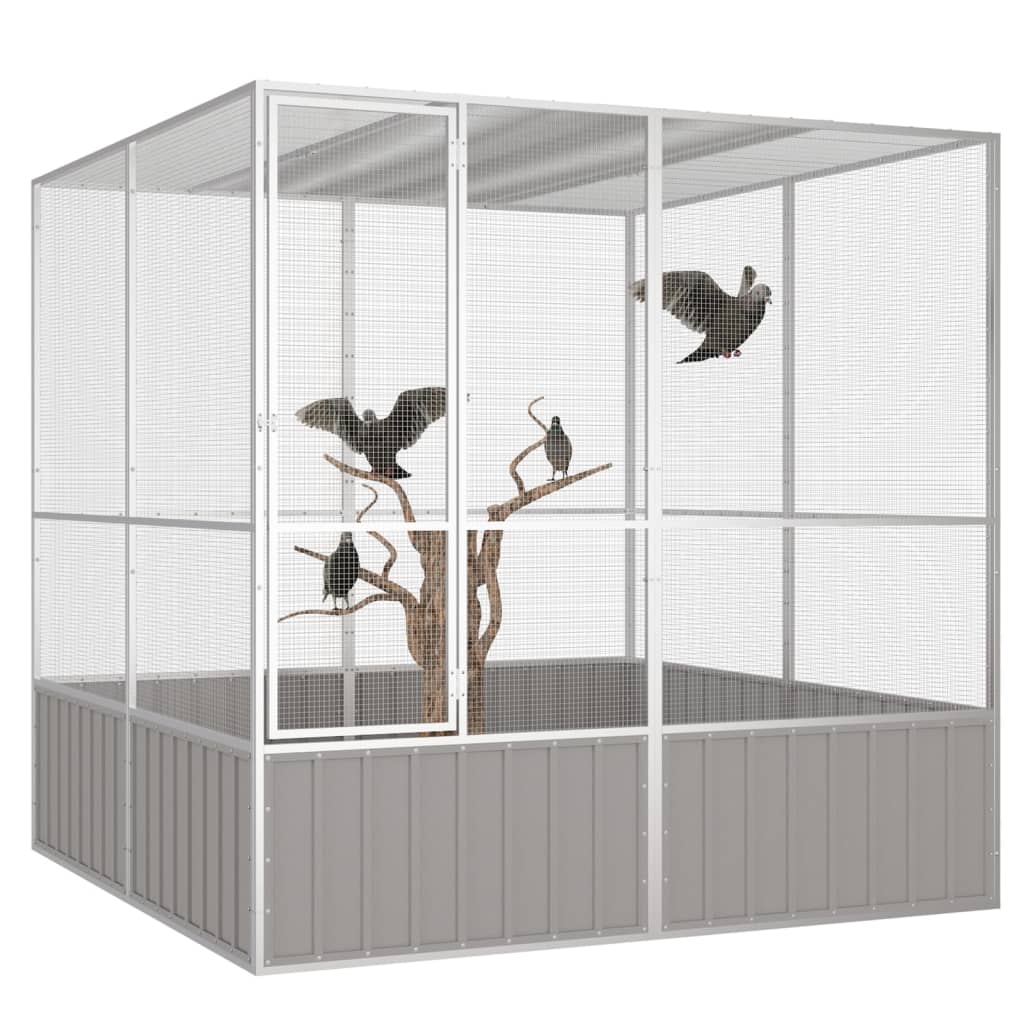 Vidaxl Bird Cage 213.5x217.5x211.5 cm Gray en acier galvanisé