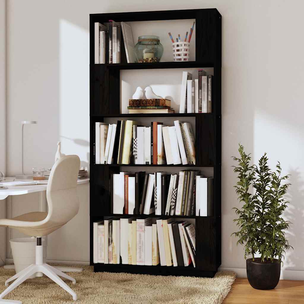 Vidaxl boekenkast kamerscherm 80x25x163,5 cm massief grenenhout zwart