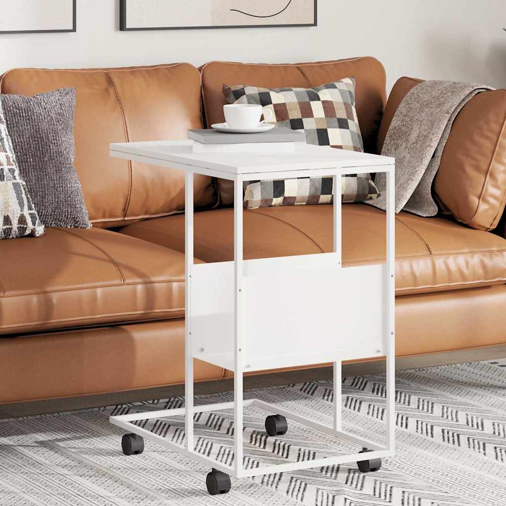 Vidaxl bijzettafel met wieltjes 55x36x63,5 cm bewerkt hout wit