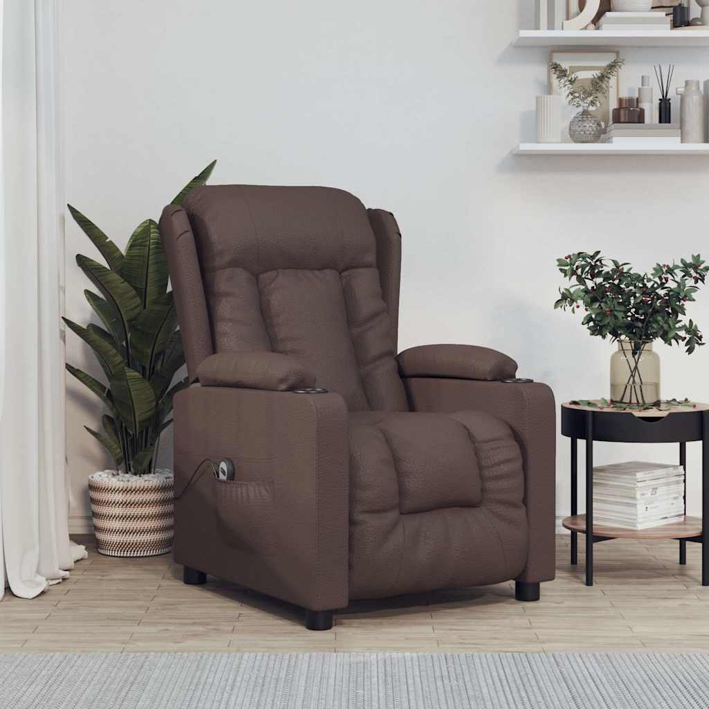 Vidaxl fauteuil verstelbaar elektrisch kunstleer bruin