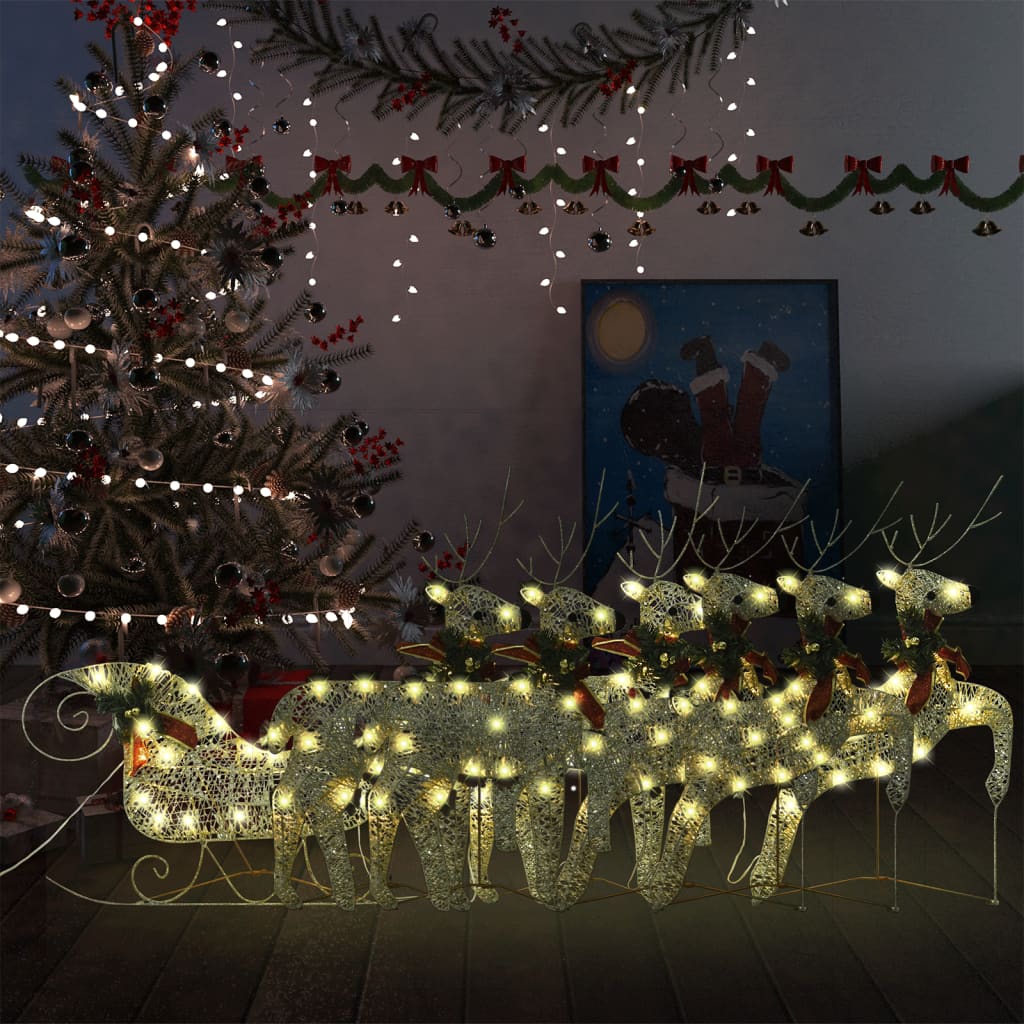 VidaXL Décoration de Noël extérieure renne et traîneau 140 LED couleur or