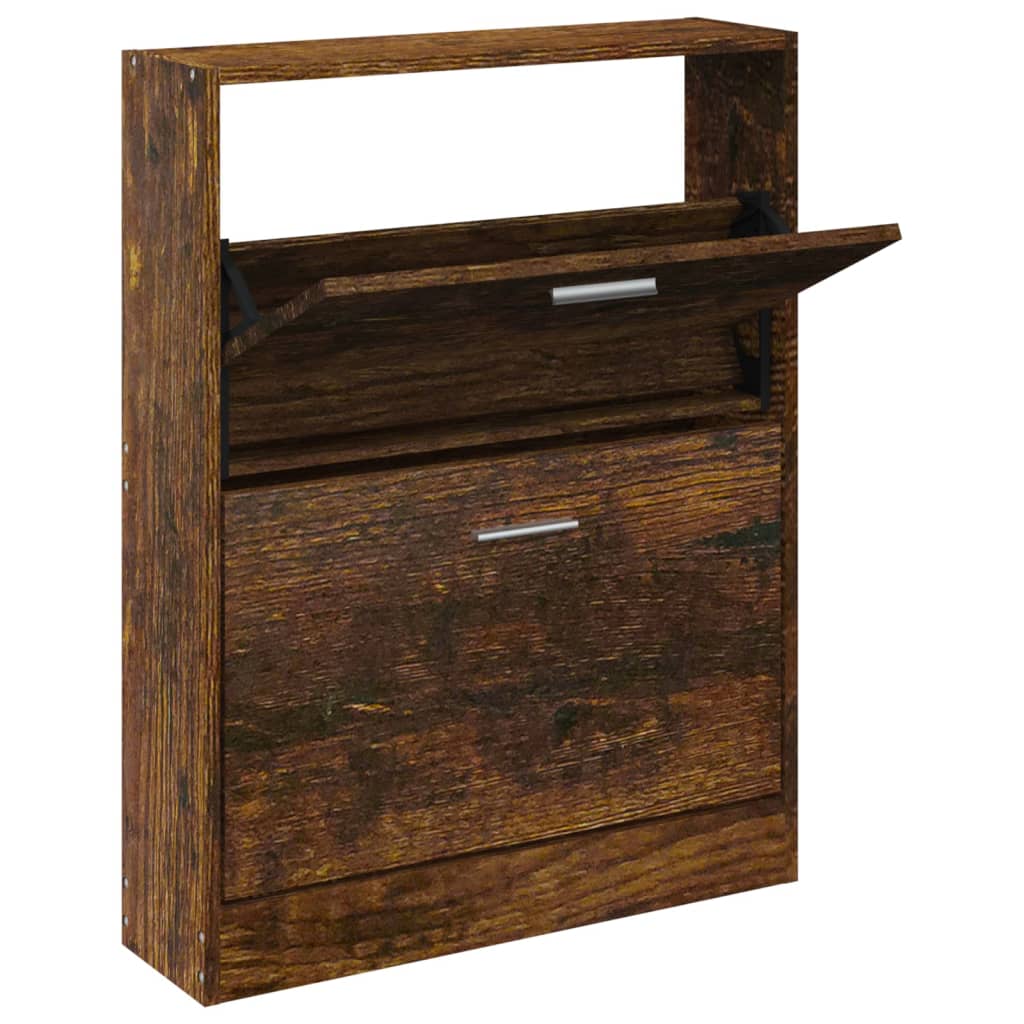 Armoire à chaussures Vidaxl 59x17x81 cm en bois de bois de chêne fumé coloré