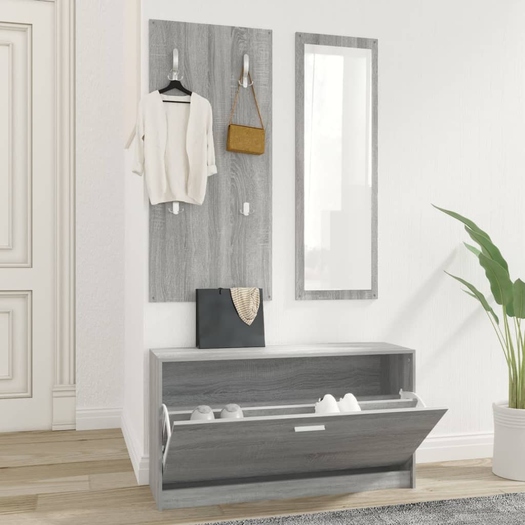 Ensemble d'armoires à chaussures Vidaxl 3-en-1 en bois de bois de bois sonoma gris sonoma