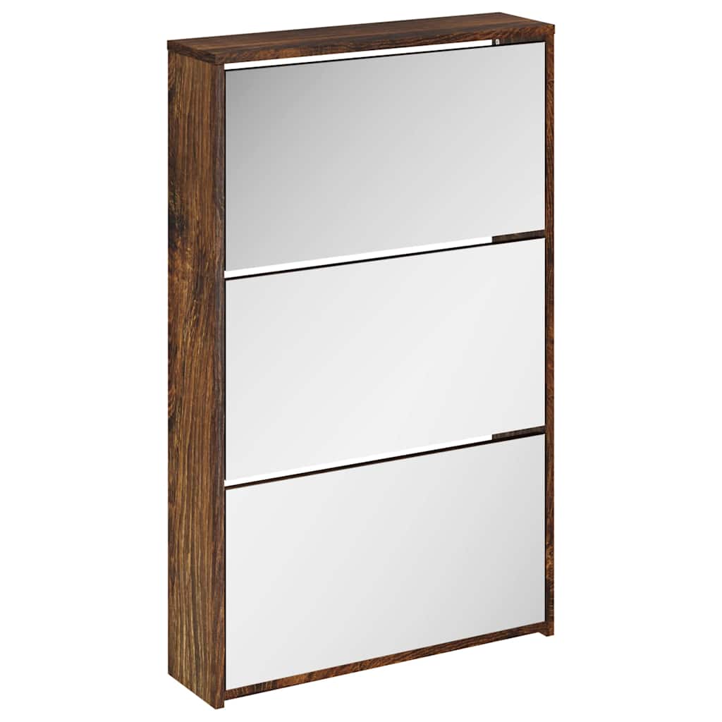 Armoire à chaussures Vidaxl avec miroir 3 couches 63x17x102.5 cm Chêne fumé