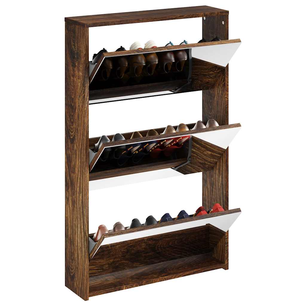 Armoire à chaussures Vidaxl avec miroir 3 couches 63x17x102.5 cm Chêne fumé