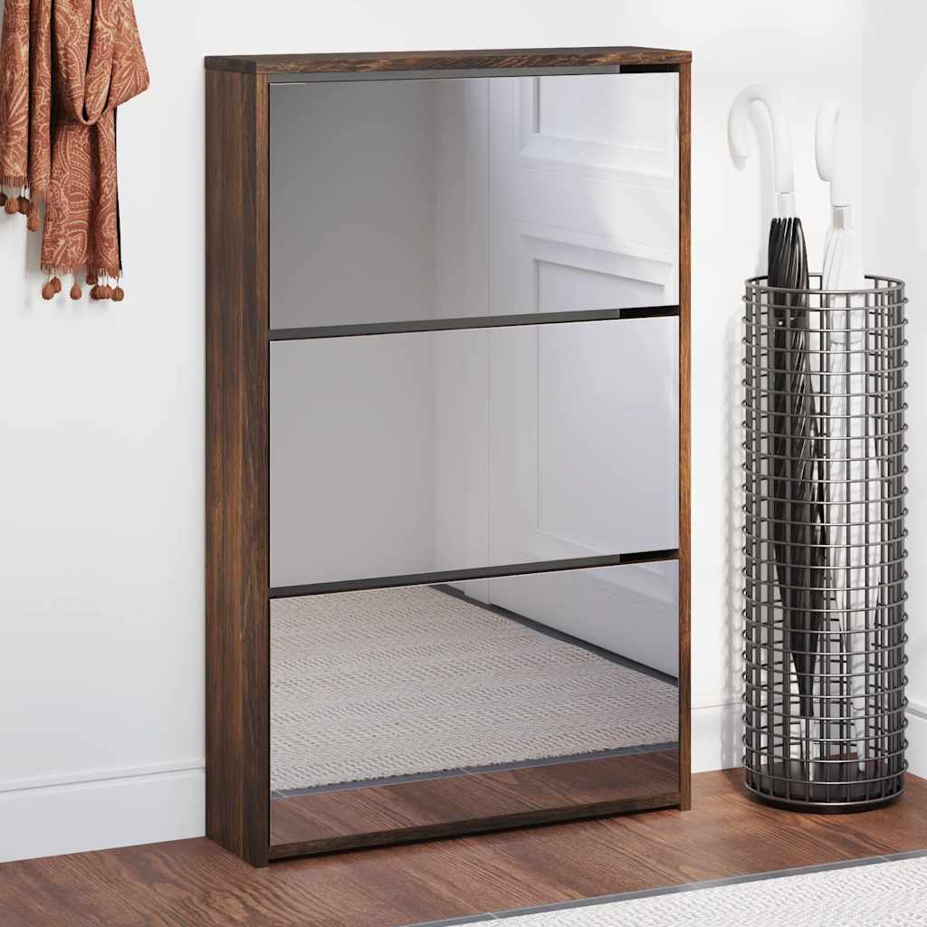 Armoire à chaussures Vidaxl avec miroir 3 couches 63x17x102.5 cm Chêne fumé
