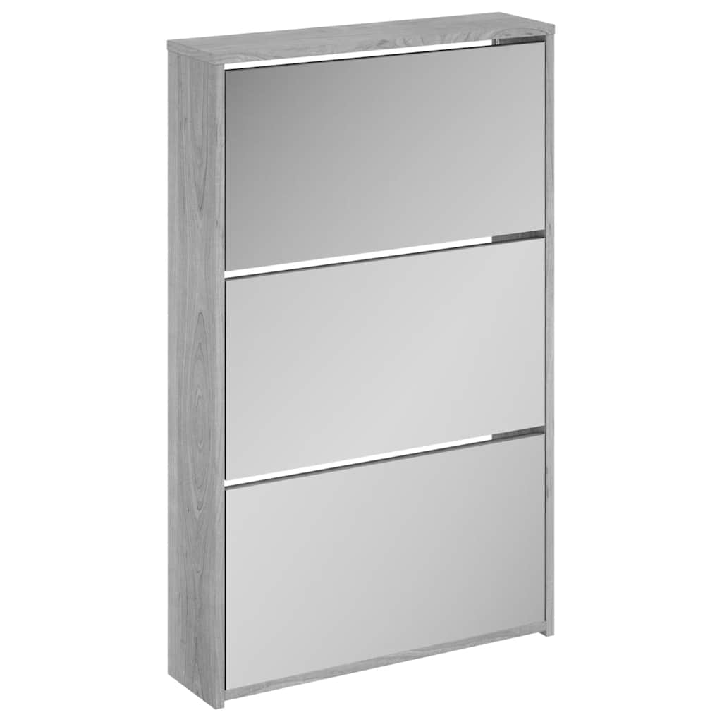 VidaXL armoire à chaussures avec miroir 3 niveaux 63x17x102,5 cm gris Sonoma
