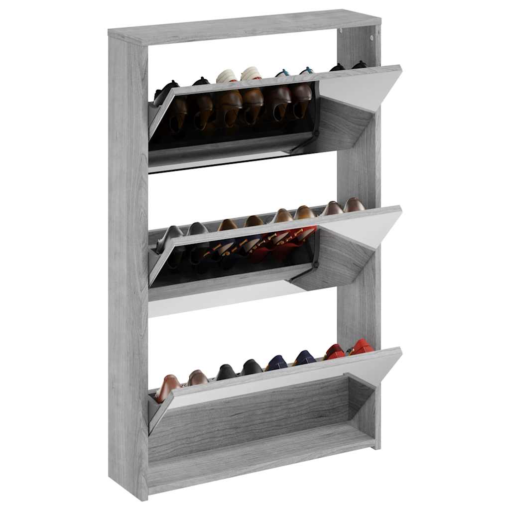 VidaXL armoire à chaussures avec miroir 3 niveaux 63x17x102,5 cm gris Sonoma