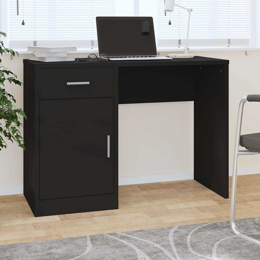 Vidaxl bureau met kast en lade 100x40x73 cm bewerkt hout zwart