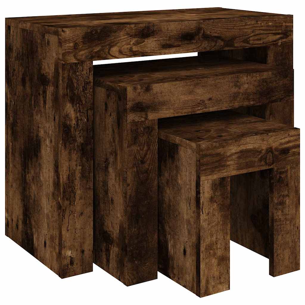 Vidaxl 3-delige tafeltjesset bewerkt hout gerookt eikenkleurig