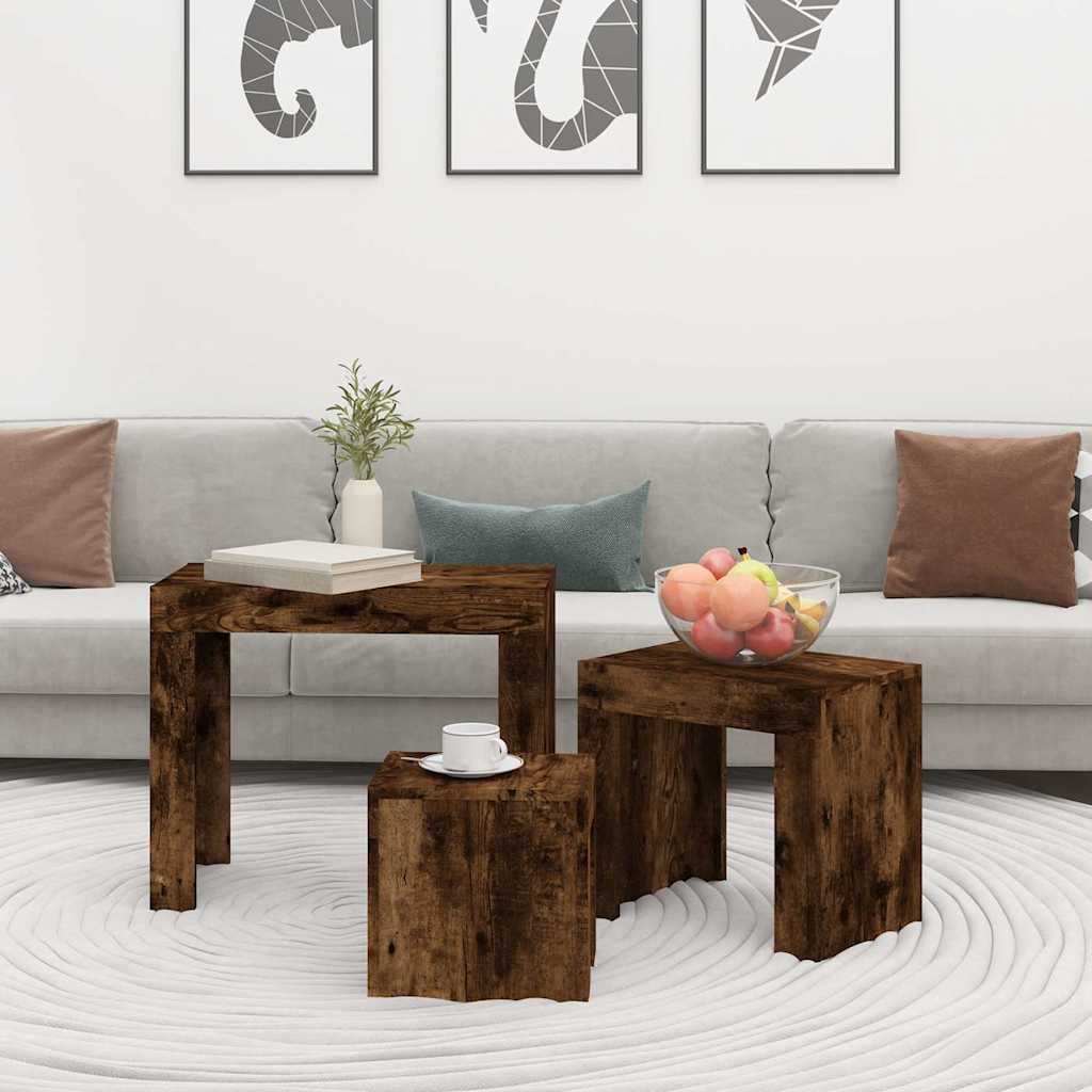 Vidaxl 3-delige tafeltjesset bewerkt hout gerookt eikenkleurig