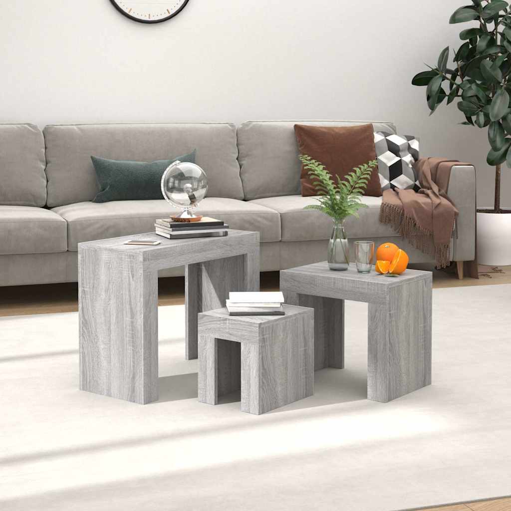Vidaxl 3-delige tafeltjesset bewerkt hout grijs sonoma