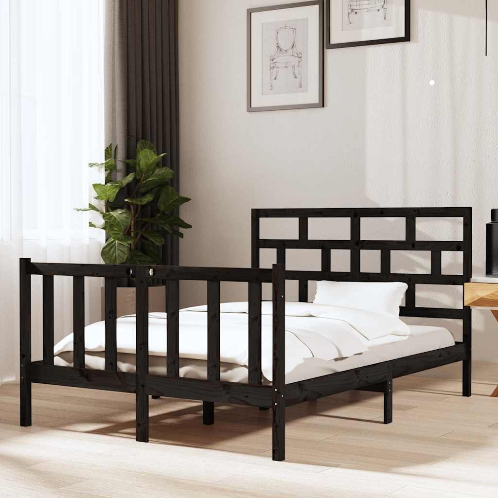 Vidaxl bedframe massief grenenhout zwart 135x190 cm
