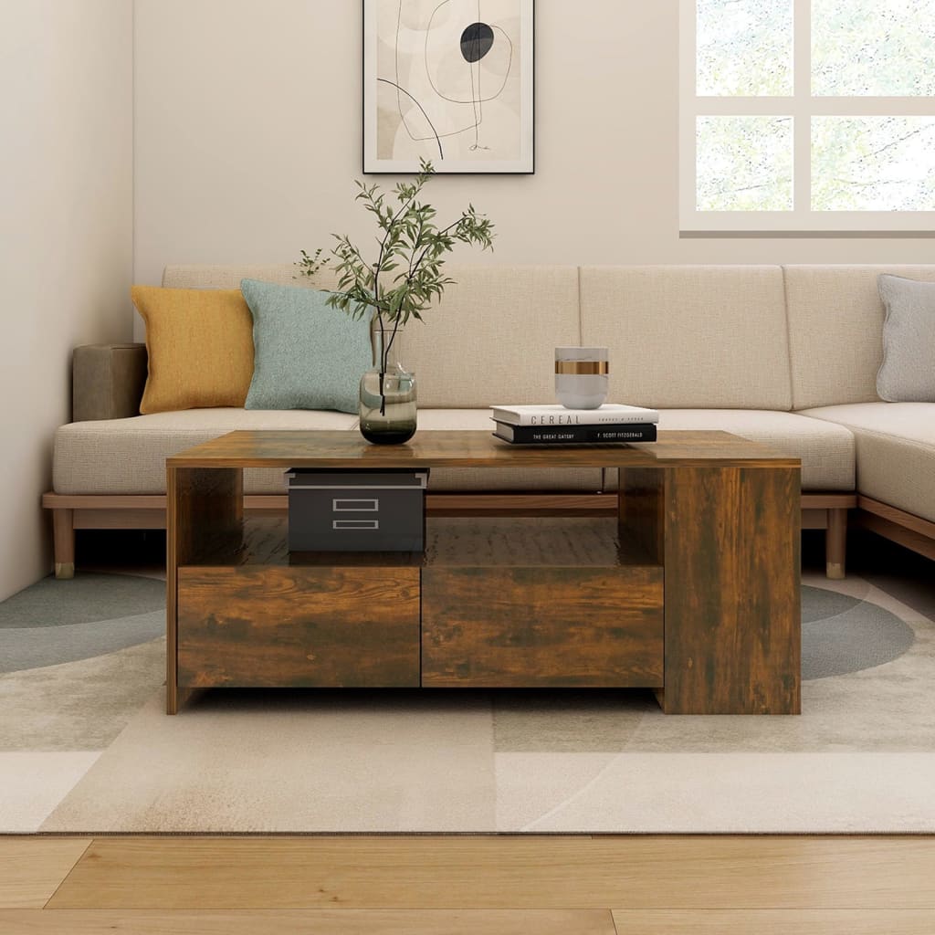 Vidaxl salontafel 102x55x42 cm bewerkt hout gerookt eikenkleurig