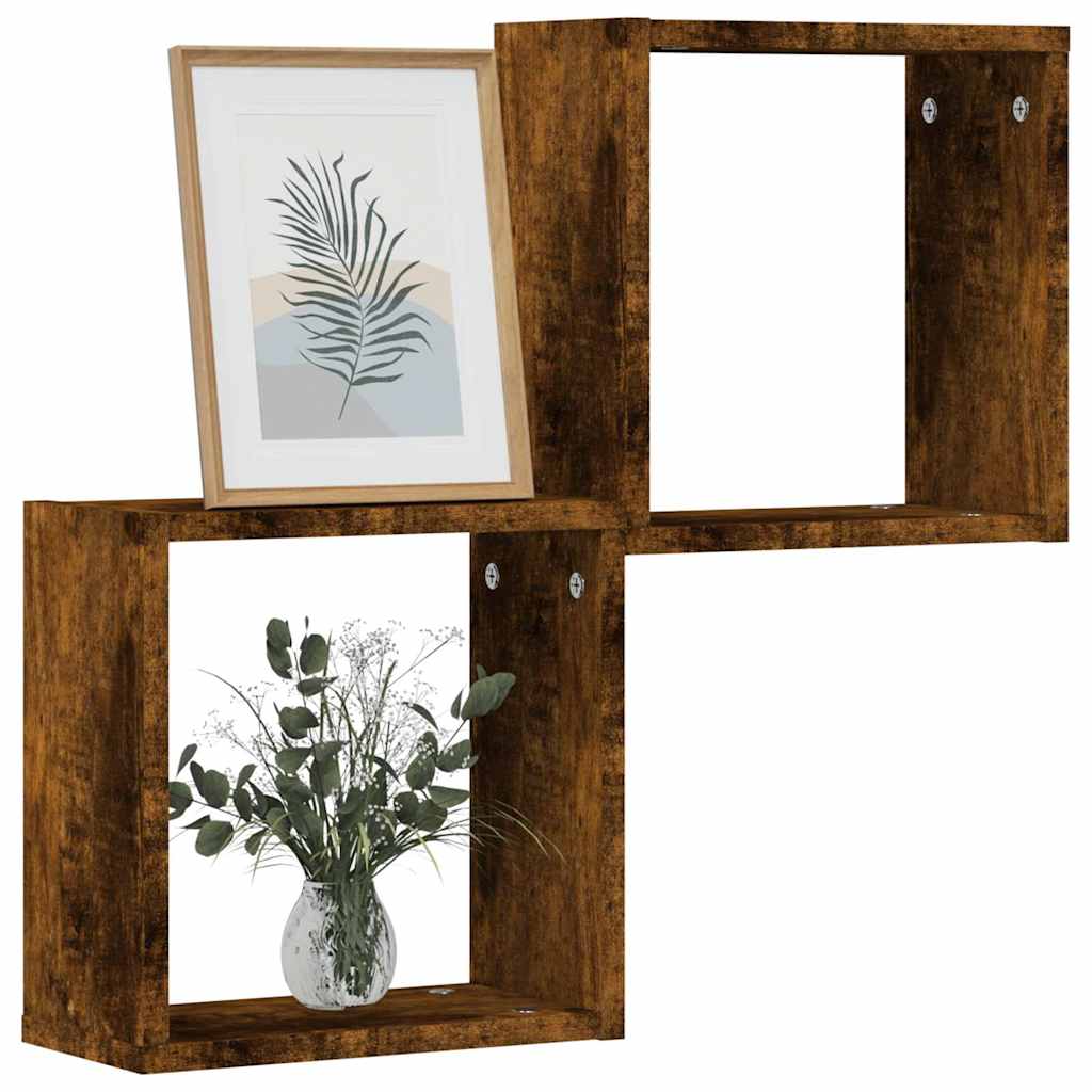 Vidaxl wandrekken kubus 2 st 30x15x30 cm gerookt eiken