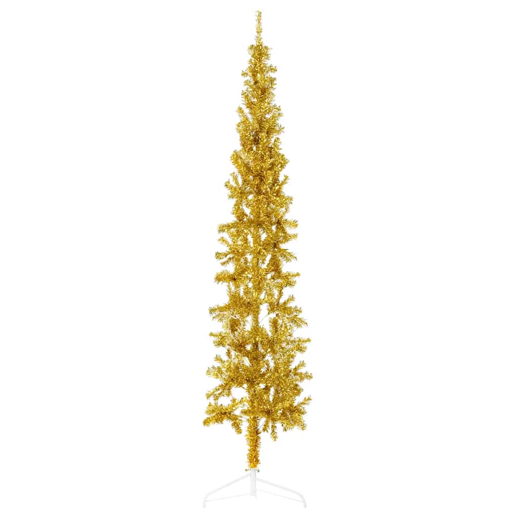 Vidaxl kunstkerstboom moitié avec de couleur or étroite de 210 cm standard