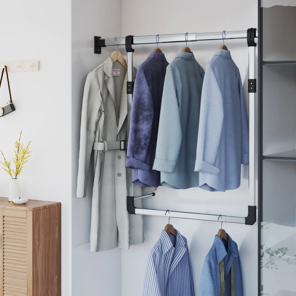 Vidaxl Vêtements tige télescopiquement pendante argentée colorée
