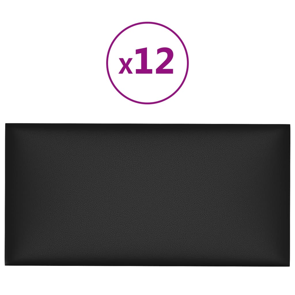 Panneaux muraux vidaxl 12 pcs 0,54 m² 30x15 cm en cuir artificiel noir