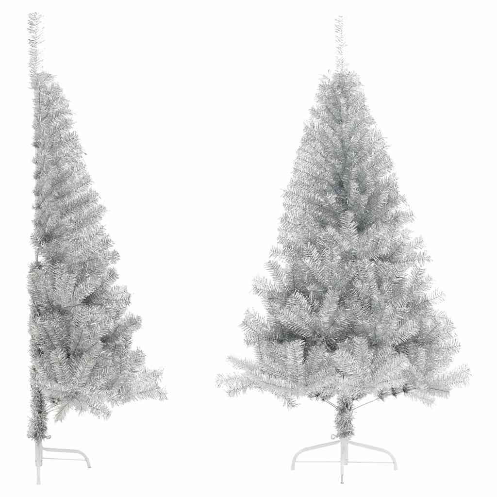 Vidaxl kunstkerstboom moitié avec un capuchon standard de 180 cm en argent coloré